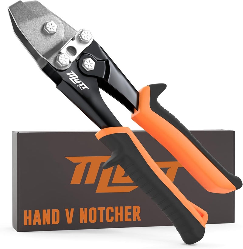 AMERICAN MUTT TOOLS أداة موت 30° لقص المعادن لأعمال التكييف - قاطع V احترافي بتصميم مزود بنابض - قاطع زوايا ثقيل للأنابيب - أداة فولاذية دقيقة مع قفل أمان - Image 1